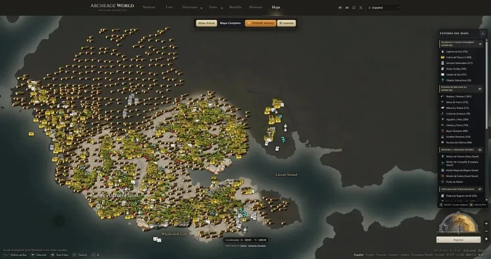 Mapa interactivo con nodos de recolección y coleccionables